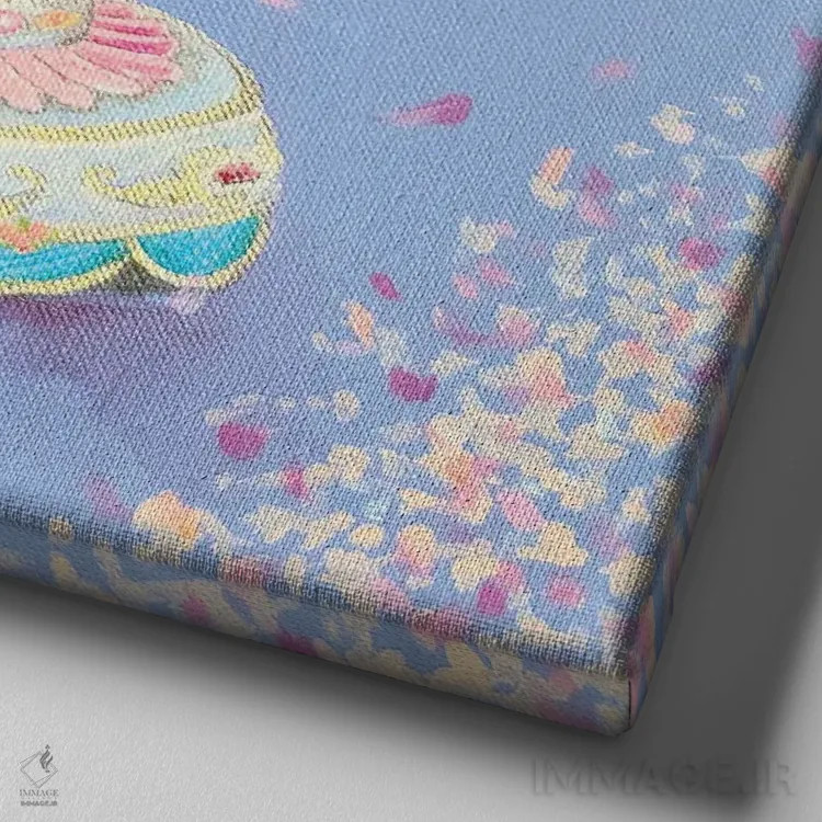 تابلو چرخوفلک شکوفهی گیلاس اثر یوری کیم - نمای نزدیک بافت بوم