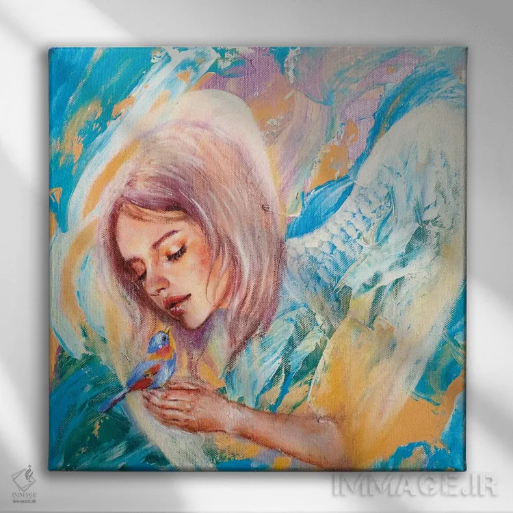 تابلو پرنده آبی اثر یوری کیم - نمای روبهرو روی دیوار