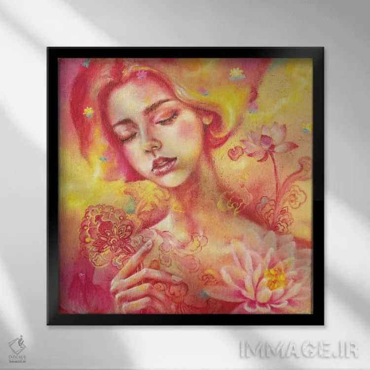 تابلو رویاپرداز: نیلوفر آبی اثر یوری کیم - نمای قابدار مشکی