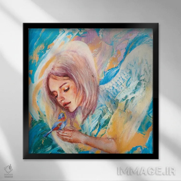 تابلو پرنده آبی اثر یوری کیم - نمای قابدار مشکی