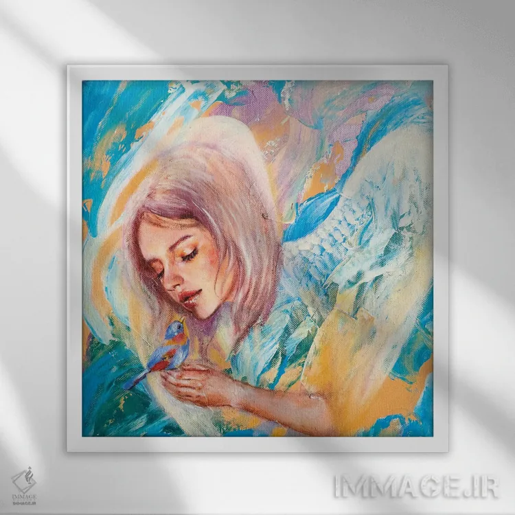 تابلو پرنده آبی اثر یوری کیم - نمای قابدار سفید