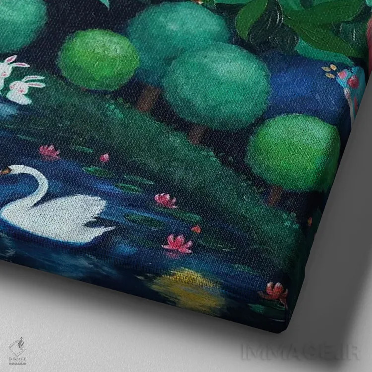 تابلو باغ کوچک هلویم اثر یوری کیم - نمای نزدیک بافت بوم