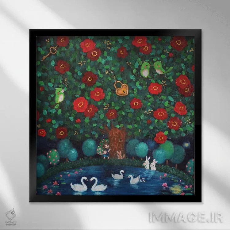 تابلو باغ کوچک کاملیای من اثر یوری کیم - نمای قابدار مشکی