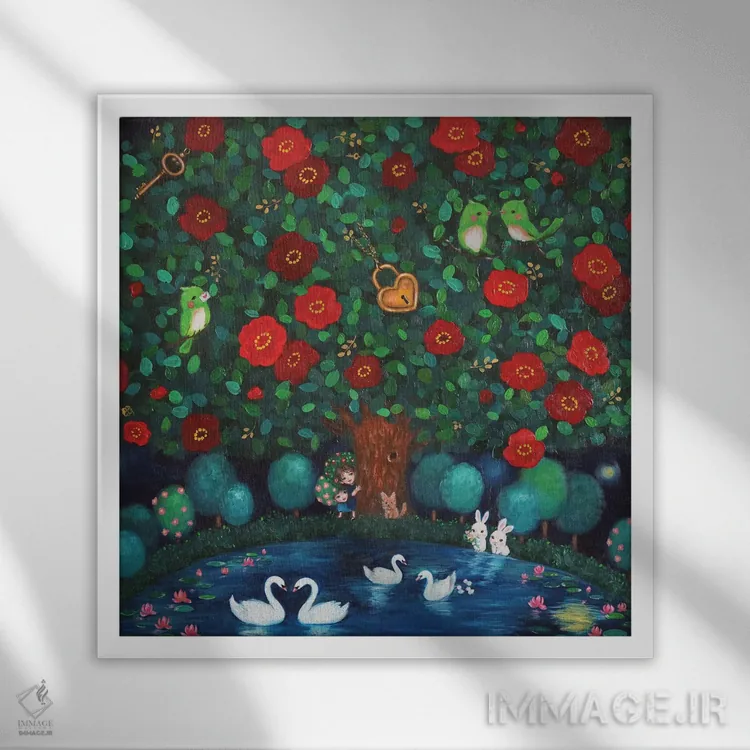 تابلو باغ کوچک کاملیای من اثر یوری کیم - نمای قابدار سفید