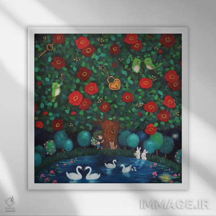 تابلو باغ کوچک کاملیای من اثر یوری کیم - نمای قابدار سفید