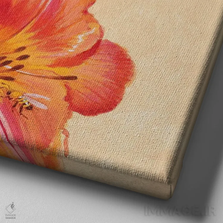 تابلو مرغ مگسخوار سیاهگلو، سوسن و زنبورهای عسل اثر ازرا تاکر - نمای نزدیک بافت بوم