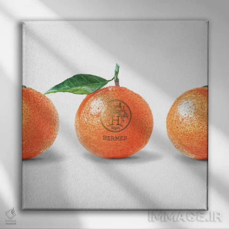 تابلو نارنجی هرمس اثر الیزاوتا مولچانووا - نمای روبهرو روی دیوار