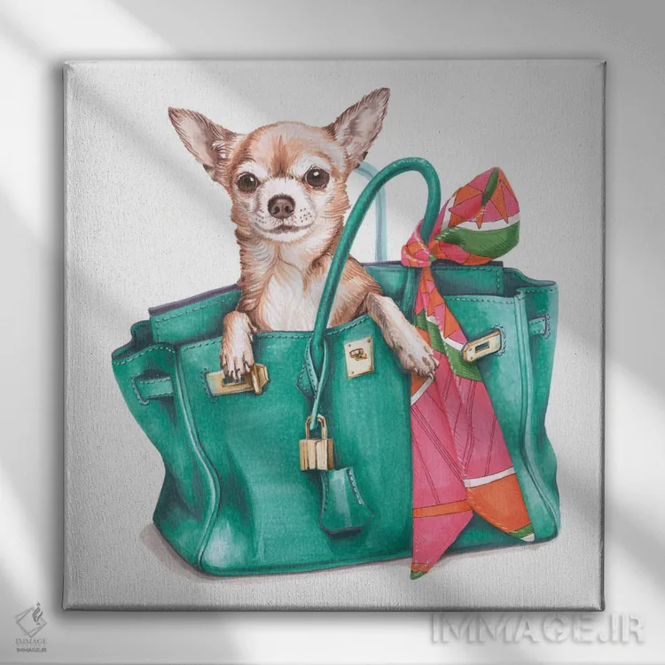 تابلو چیواوا جین در کیف برکین هرمس اثر الیزاوتا مولچانووا - نمای روبهرو روی دیوار