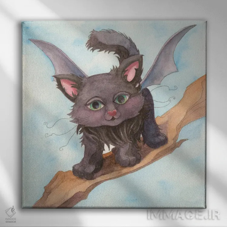 تابلو گربهخفاشی اثر مایت فلای آرت اند ایلاستریشن (استودیو طراحی و تصویرگری) - نمای روبهرو روی دیوار