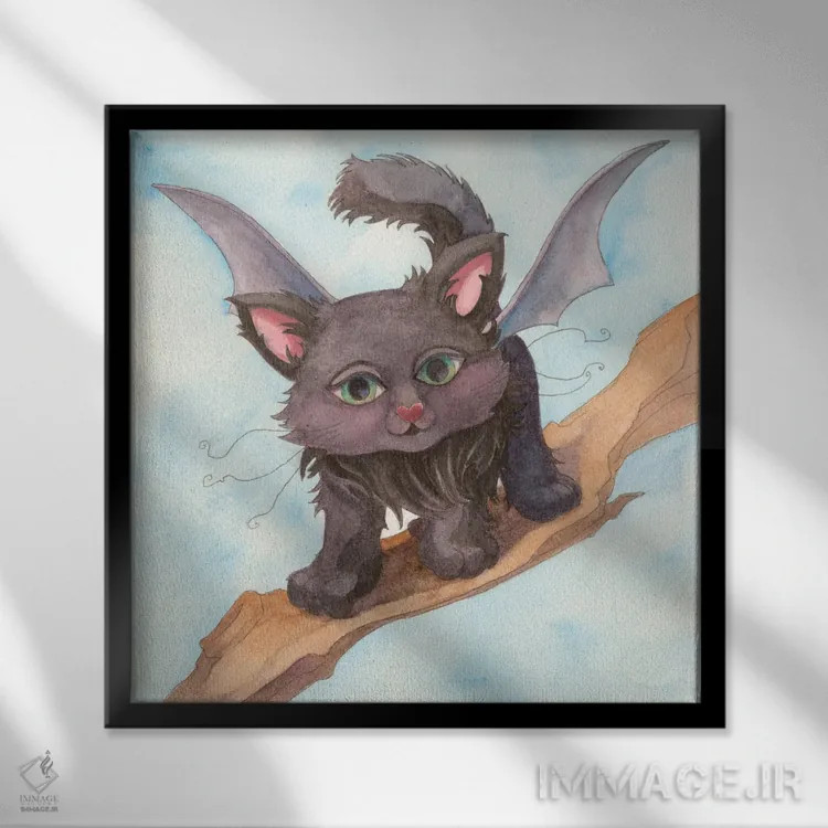 تابلو گربهخفاشی اثر مایت فلای آرت اند ایلاستریشن (استودیو طراحی و تصویرگری) - نمای قابدار مشکی