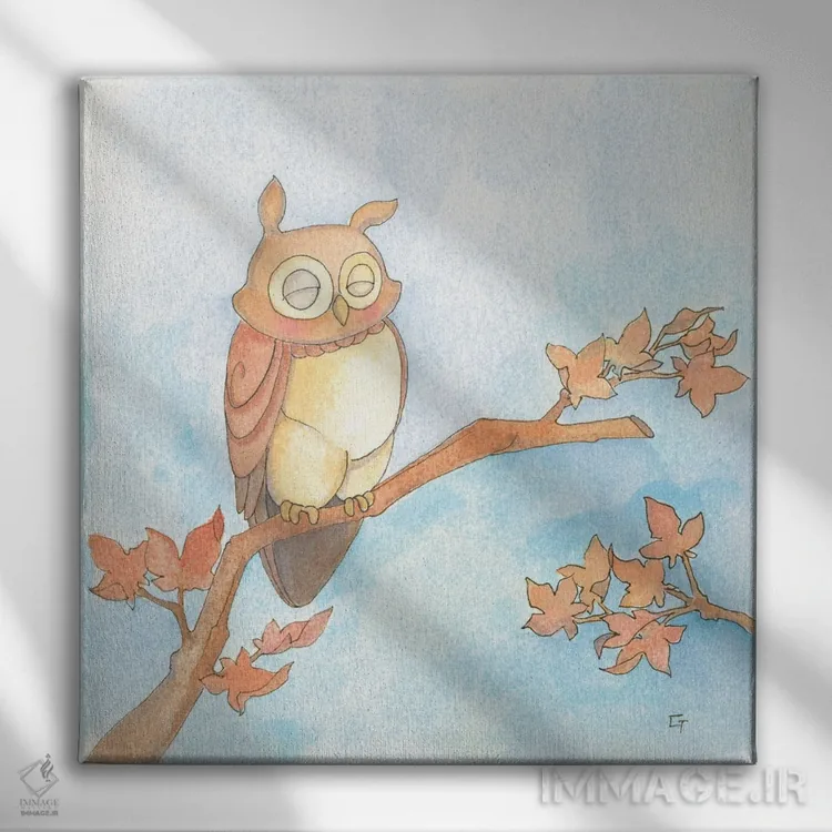 تابلو جغد پاییزی اثر مایت فلای آرت اند ایلاستریشن (استودیو طراحی و تصویرگری) - نمای روبهرو روی دیوار