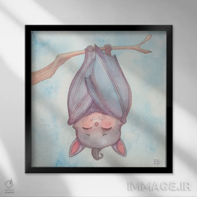 تابلو خفاش خوابآلود اثر مایت فلای آرت اند ایلاستریشن (استودیو طراحی و تصویرگری) - نمای قابدار مشکی