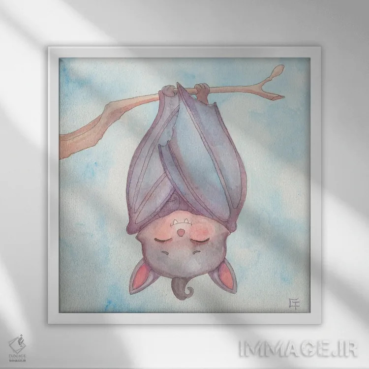 تابلو خفاش خوابآلود اثر مایت فلای آرت اند ایلاستریشن (استودیو طراحی و تصویرگری) - نمای قابدار سفید