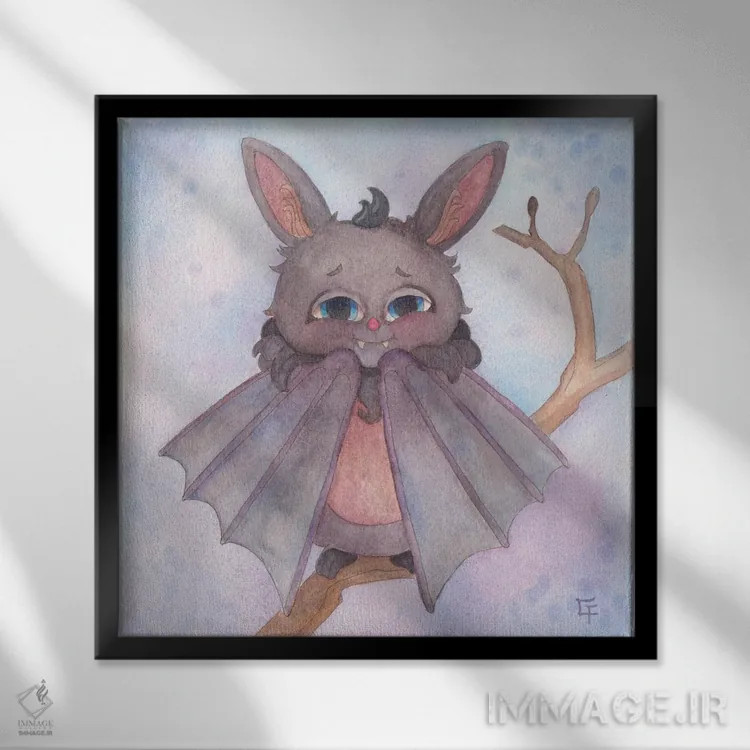 تابلو خفاش بغلکردنی اثر مایت فلای آرت اند ایلاستریشن (استودیو طراحی و تصویرگری) - نمای قابدار مشکی