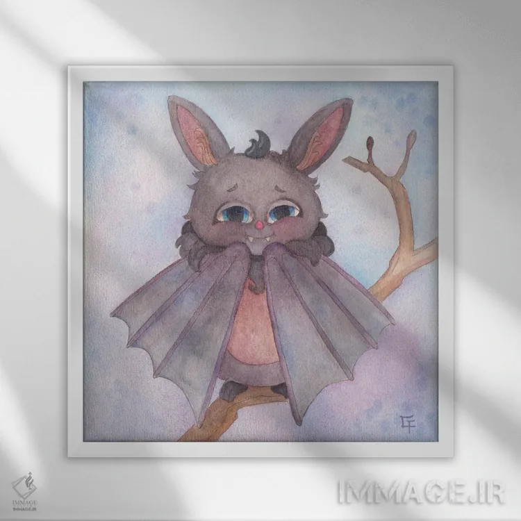 تابلو خفاش بغلکردنی اثر مایت فلای آرت اند ایلاستریشن (استودیو طراحی و تصویرگری) - نمای قابدار سفید