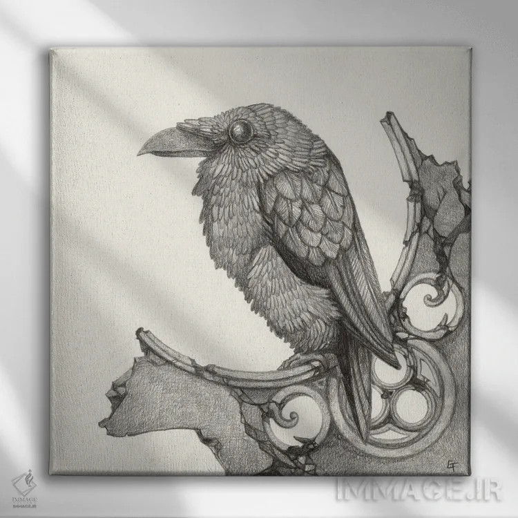 تابلو کلاغ سیاه باشکوه اثر مایت فلای آرت اند ایلاستریشن (استودیو طراحی و تصویرگری) - نمای روبهرو روی دیوار