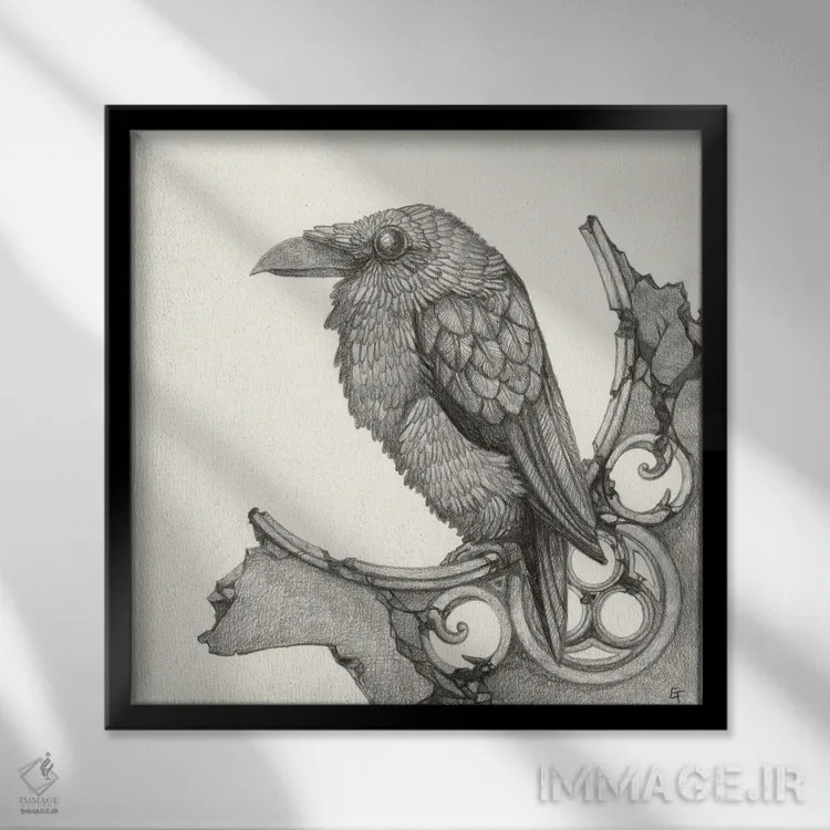 تابلو کلاغ سیاه باشکوه اثر مایت فلای آرت اند ایلاستریشن (استودیو طراحی و تصویرگری) - نمای قابدار مشکی