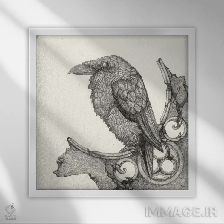 تابلو کلاغ سیاه باشکوه اثر مایت فلای آرت اند ایلاستریشن (استودیو طراحی و تصویرگری) - نمای قابدار سفید