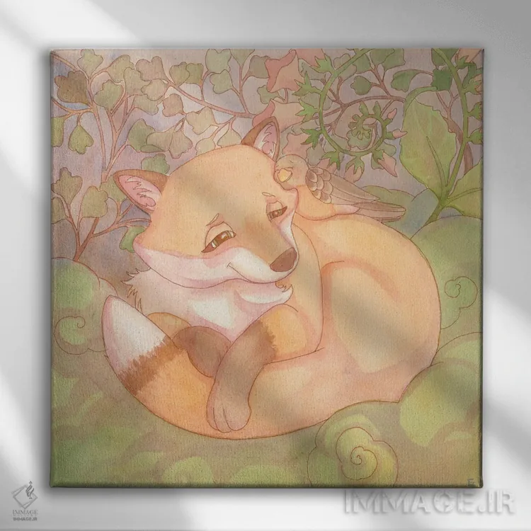 تابلو انگشتانه و سرخس (گیاهان) اثر مایت فلای آرت اند ایلاستریشن (استودیو طراحی و تصویرگری) - نمای روبهرو روی دیوار