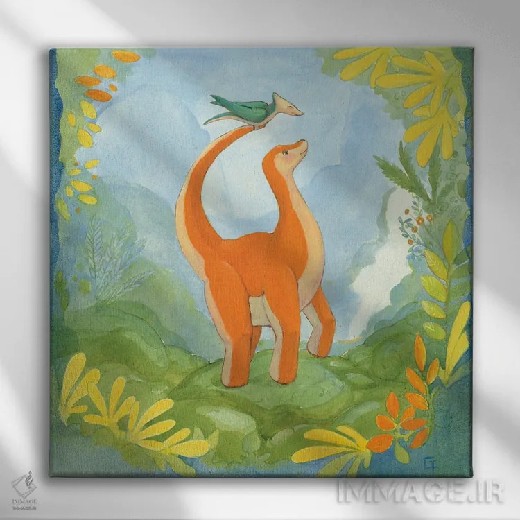 تابلو برونتوسوروس بغلکردنی اثر مایت فلای آرت اند ایلاستریشن (استودیو طراحی و تصویرگری) - نمای روبهرو روی دیوار