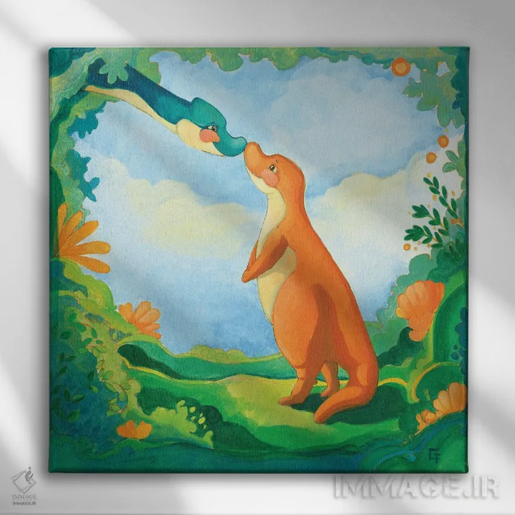 تابلو تیرکس بغلکردنی اثر مایت فلای آرت اند ایلاستریشن (استودیو طراحی و تصویرگری) - نمای روبهرو روی دیوار