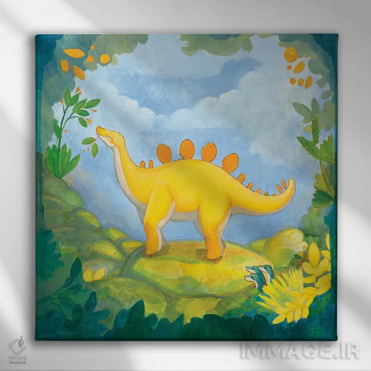 تابلو استگوسوروس بغلکردنی اثر مایت فلای آرت اند ایلاستریشن (استودیو طراحی و تصویرگری) - نمای روبهرو روی دیوار