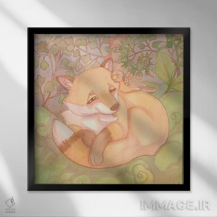 تابلو انگشتانه و سرخس (گیاهان) اثر مایت فلای آرت اند ایلاستریشن (استودیو طراحی و تصویرگری) - نمای قابدار مشکی