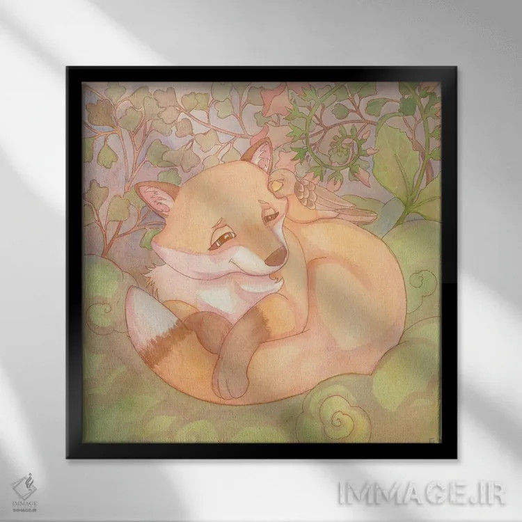 تابلو انگشتانه و سرخس (گیاهان) اثر مایت فلای آرت اند ایلاستریشن (استودیو طراحی و تصویرگری) - نمای قابدار مشکی