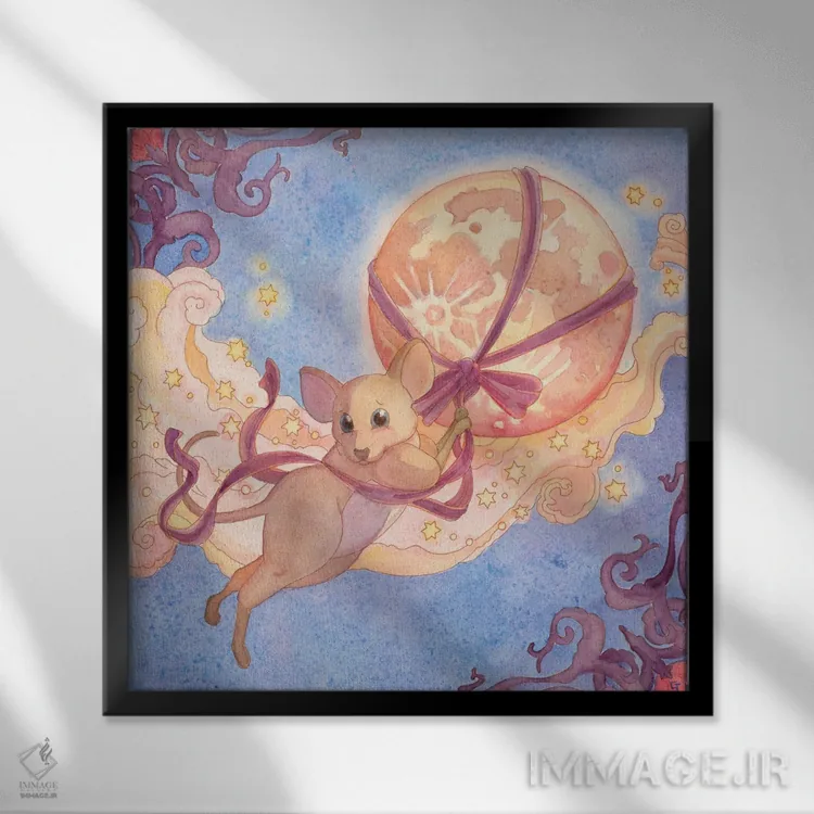 تابلو اگر ماه... اثر مایت فلای آرت اند ایلاستریشن (استودیو طراحی و تصویرگری) - نمای قابدار مشکی