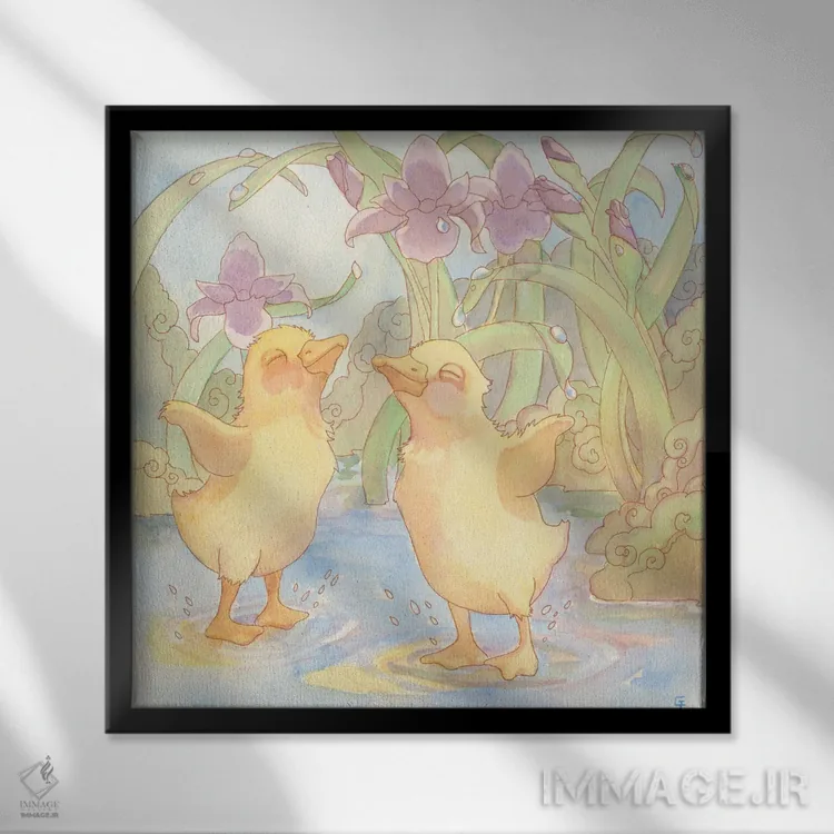 تابلو آببازی با دوستان اثر مایت فلای آرت اند ایلاستریشن (استودیو طراحی و تصویرگری) - نمای قابدار مشکی