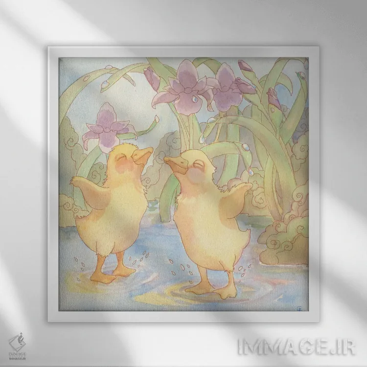 تابلو آببازی با دوستان اثر مایت فلای آرت اند ایلاستریشن (استودیو طراحی و تصویرگری) - نمای قابدار سفید