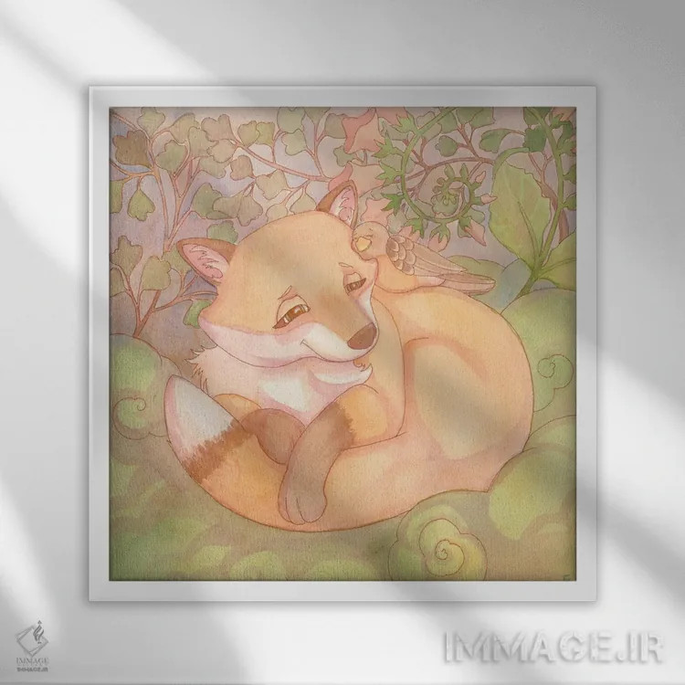 تابلو انگشتانه و سرخس (گیاهان) اثر مایت فلای آرت اند ایلاستریشن (استودیو طراحی و تصویرگری) - نمای قابدار سفید