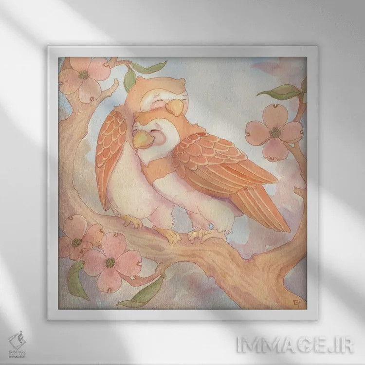 تابلو همه آنچه به آن نیاز داری عشق است (بازی واژه با جغد) اثر مایت فلای آرت اند ایلاستریشن (استودیو طراحی و تصویرگری) - نمای قابدار سفید