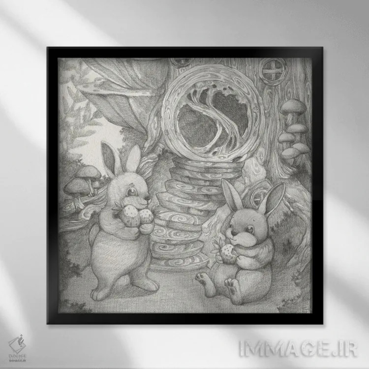 تابلو میانوعده توتفرنگی اثر مایت فلای آرت اند ایلاستریشن (استودیو طراحی و تصویرگری) - نمای قابدار مشکی