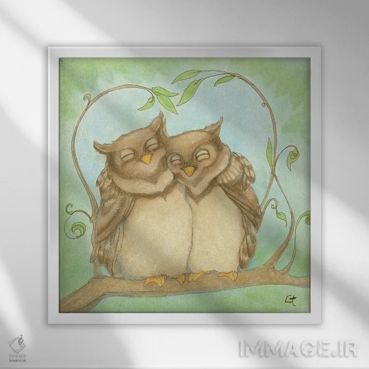 تابلو همیشه دوستت دارم جغد (بازی واژه) اثر مایت فلای آرت اند ایلاستریشن (استودیو طراحی و تصویرگری) - نمای قابدار سفید