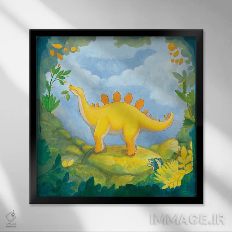 تابلو استگوسوروس بغلکردنی اثر مایت فلای آرت اند ایلاستریشن (استودیو طراحی و تصویرگری) - نمای قابدار مشکی