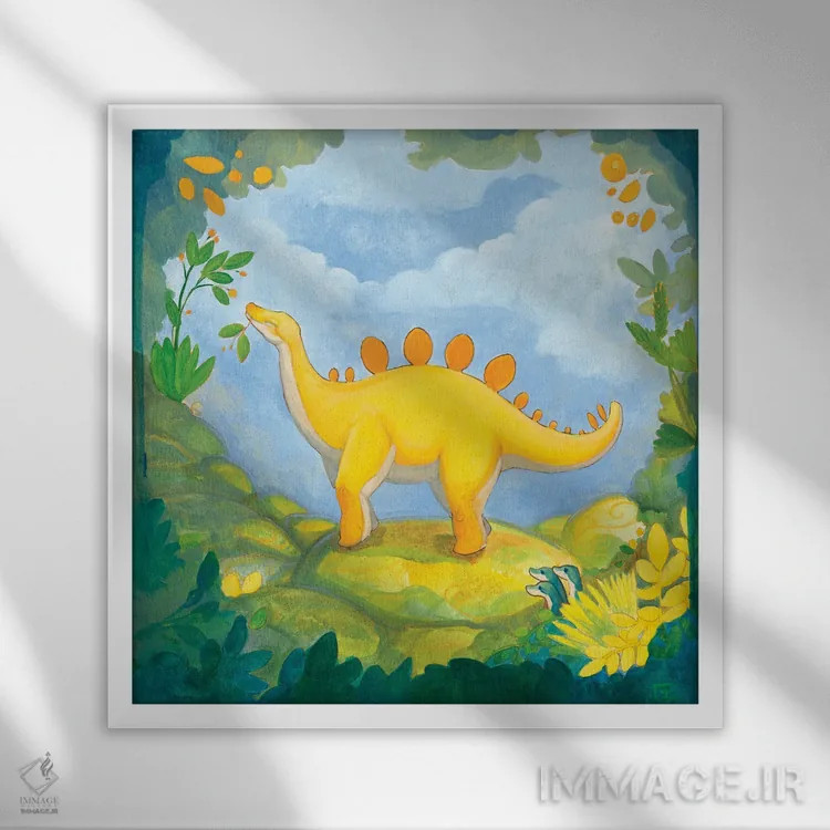 تابلو استگوسوروس بغلکردنی اثر مایت فلای آرت اند ایلاستریشن (استودیو طراحی و تصویرگری) - نمای قابدار سفید