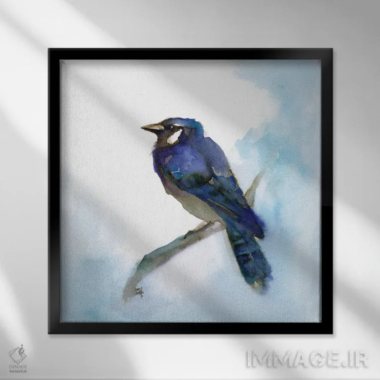 تابلو جی آبی (نوع پرنده) اثر مایت فلای آرت اند ایلاستریشن (استودیو طراحی و تصویرگری) - نمای قابدار مشکی