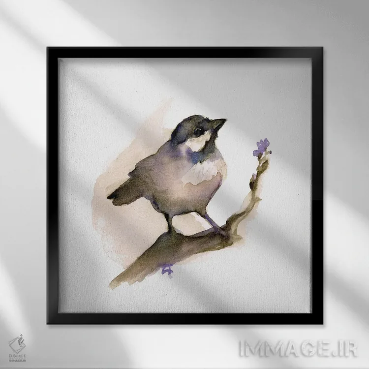 تابلو چیکادی نشسته اثر مایت فلای آرت اند ایلاستریشن (استودیو طراحی و تصویرگری) - نمای قابدار مشکی