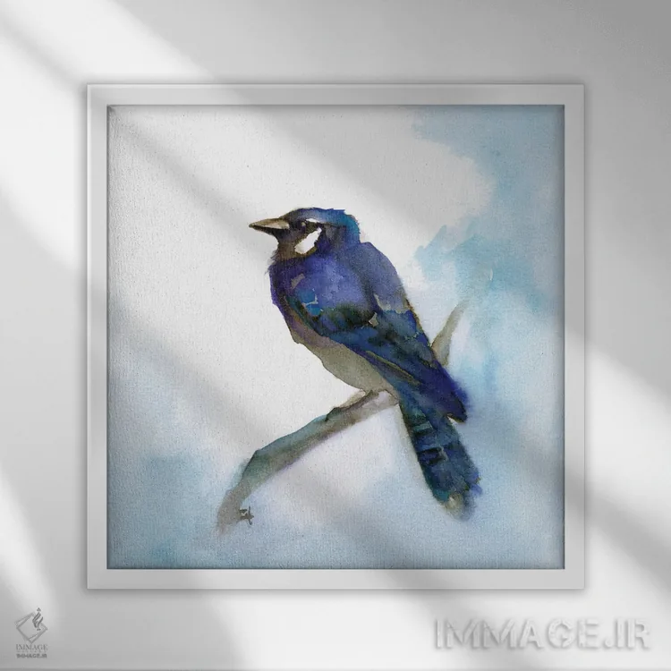 تابلو جی آبی (نوع پرنده) اثر مایت فلای آرت اند ایلاستریشن (استودیو طراحی و تصویرگری) - نمای قابدار سفید