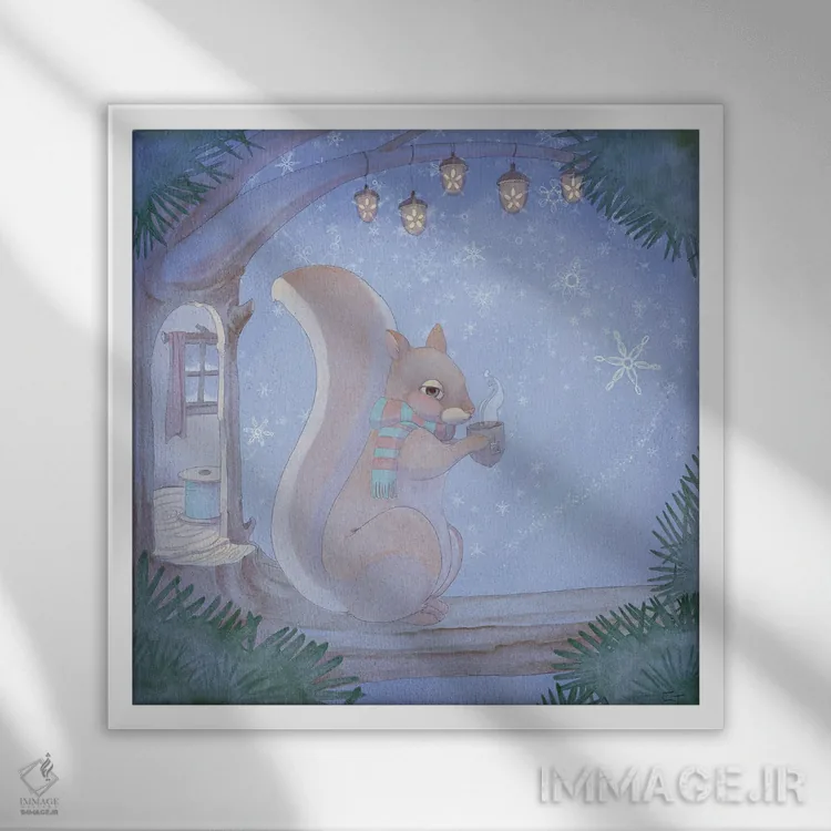 تابلو سنجاب دنج اثر مایت فلای آرت اند ایلاستریشن (استودیو طراحی و تصویرگری) - نمای قابدار سفید