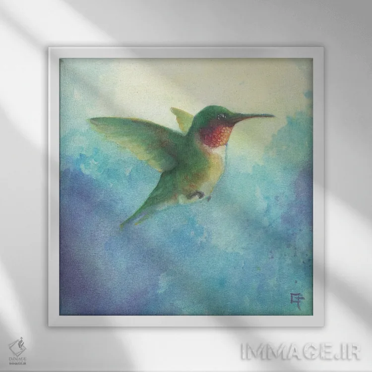 تابلو مرغ مگسخوار در پرواز اثر مایت فلای آرت اند ایلاستریشن (استودیو طراحی و تصویرگری) - نمای قابدار سفید