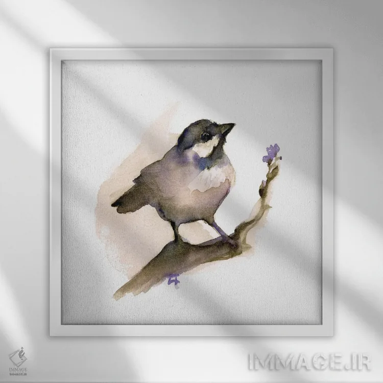 تابلو چیکادی نشسته اثر مایت فلای آرت اند ایلاستریشن (استودیو طراحی و تصویرگری) - نمای قابدار سفید