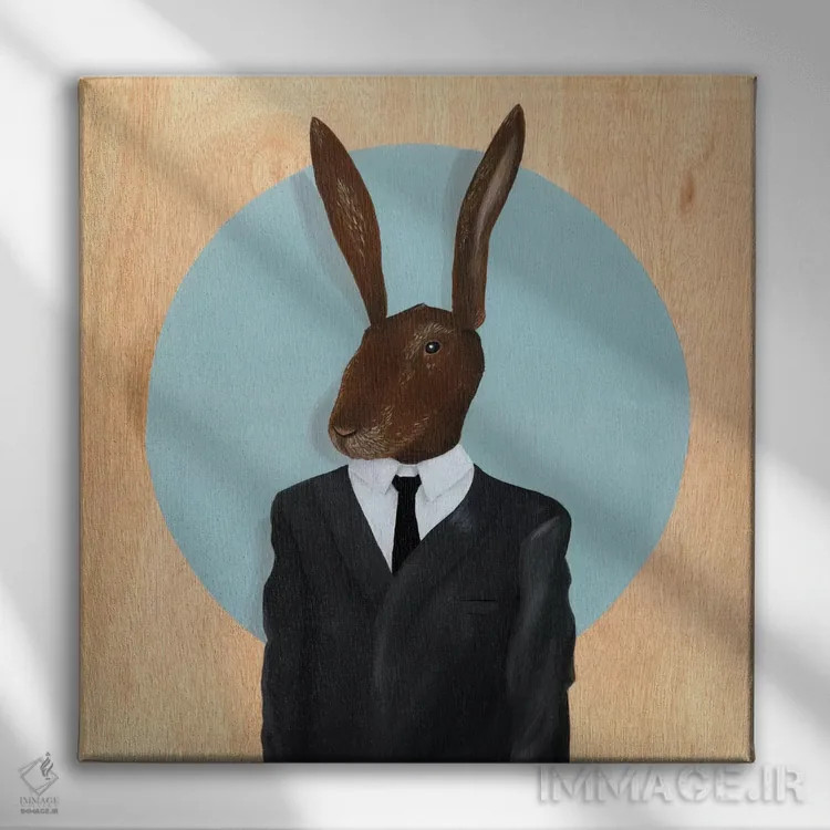 تابلو خرگوش اثر فیموس ون دد (هنرمند معاصر با نام مستعار) - نمای روبهرو روی دیوار