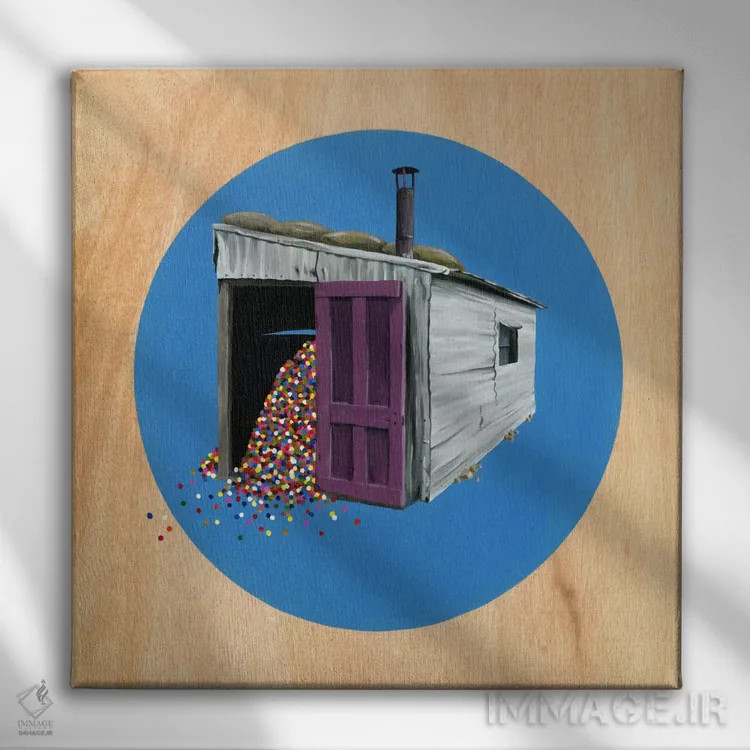 تابلو آلونک ۲ اثر فیموس ون دد (هنرمند معاصر با نام مستعار) - نمای روبهرو روی دیوار