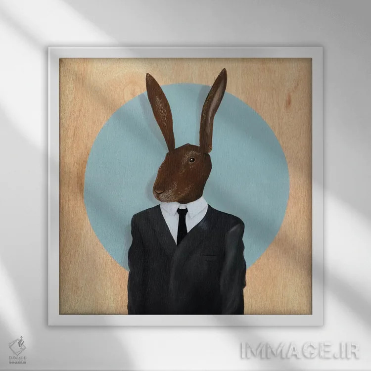 تابلو خرگوش اثر فیموس ون دد (هنرمند معاصر با نام مستعار) - نمای قابدار سفید