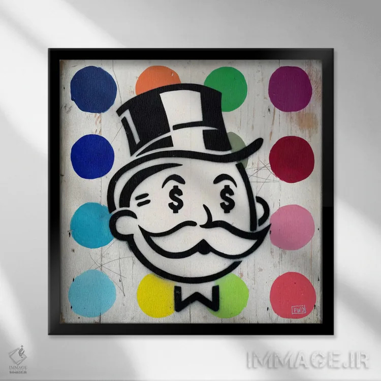 تابلو Another Dollar II,یک روز دیگر، یک دلار دیگر ۲ اثر فیموس ون دد (هنرمند معاصر با نام مستعار) - نمای قابدار مشکی