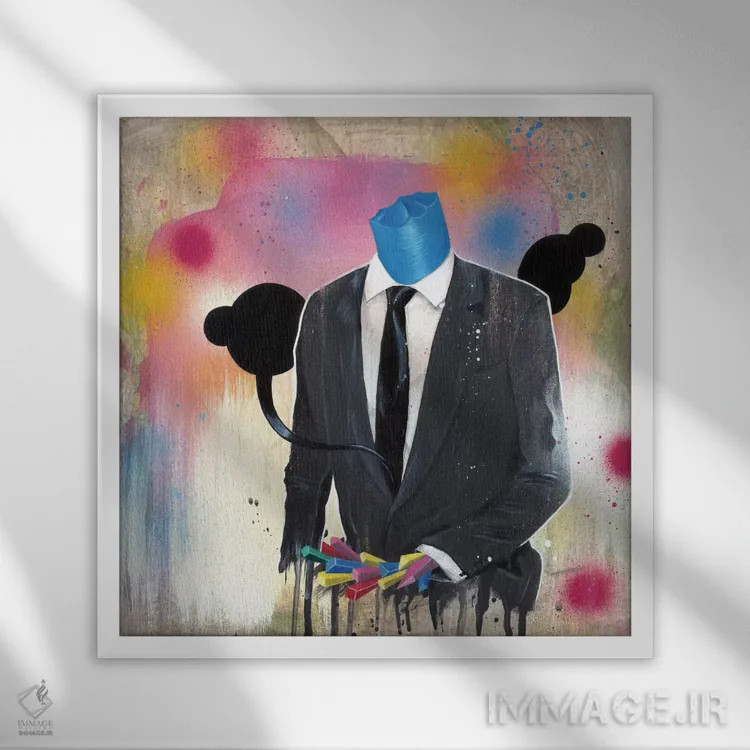 تابلو مرد کتوشلواری اثر فیموس ون دد (هنرمند معاصر با نام مستعار) - نمای قابدار سفید