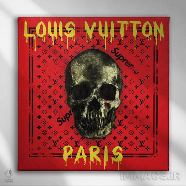 تابلو جمجمه سوپریم (برند) اثر فرانک آموروسو - نمای روبهرو روی دیوار