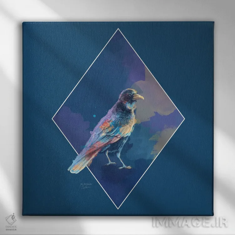 تابلو کلاغ رنگینتاب اثر فلو آرت استودیو (استودیوی هنری) - نمای روبهرو روی دیوار